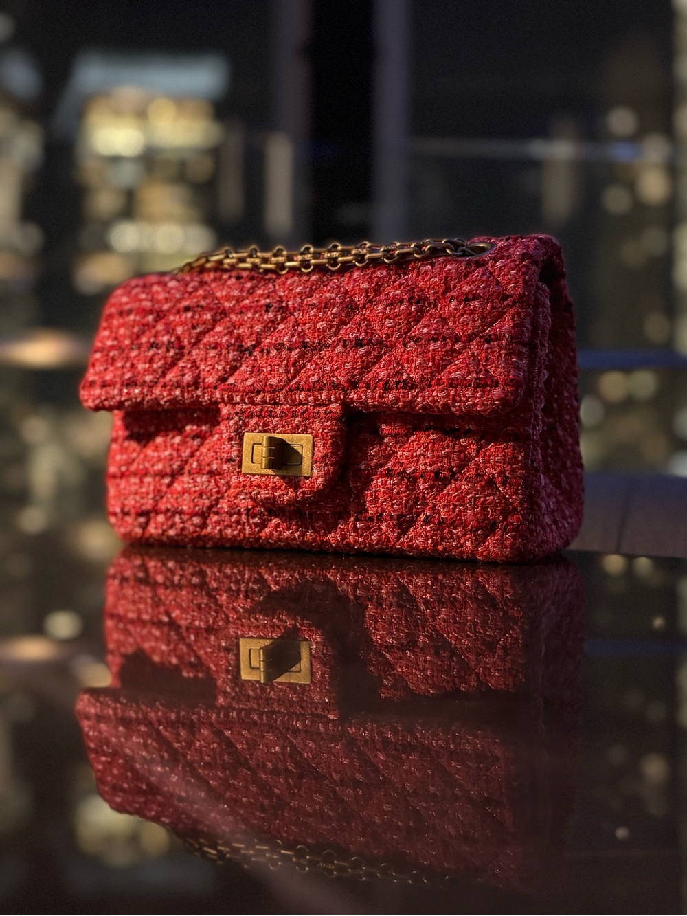 Chanel Tweed Quilted Mini 2.55 Reissue Flap Red Pink Slight Shine Bag In EUC - Picture 9 of 9